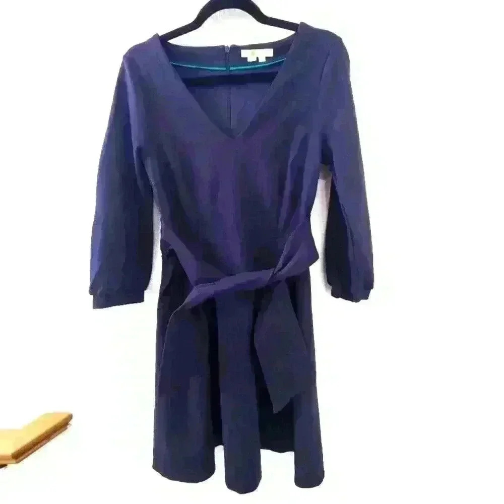 Boden Benedicta‎ Ponte Dress 6R Skater Navy Jersey Blue Belted J0696